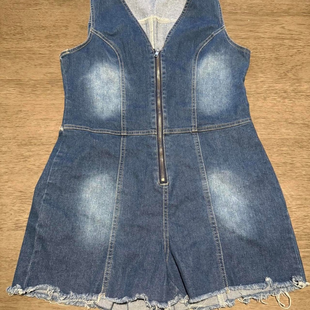 Vintage  denim one piece romper with zipper
